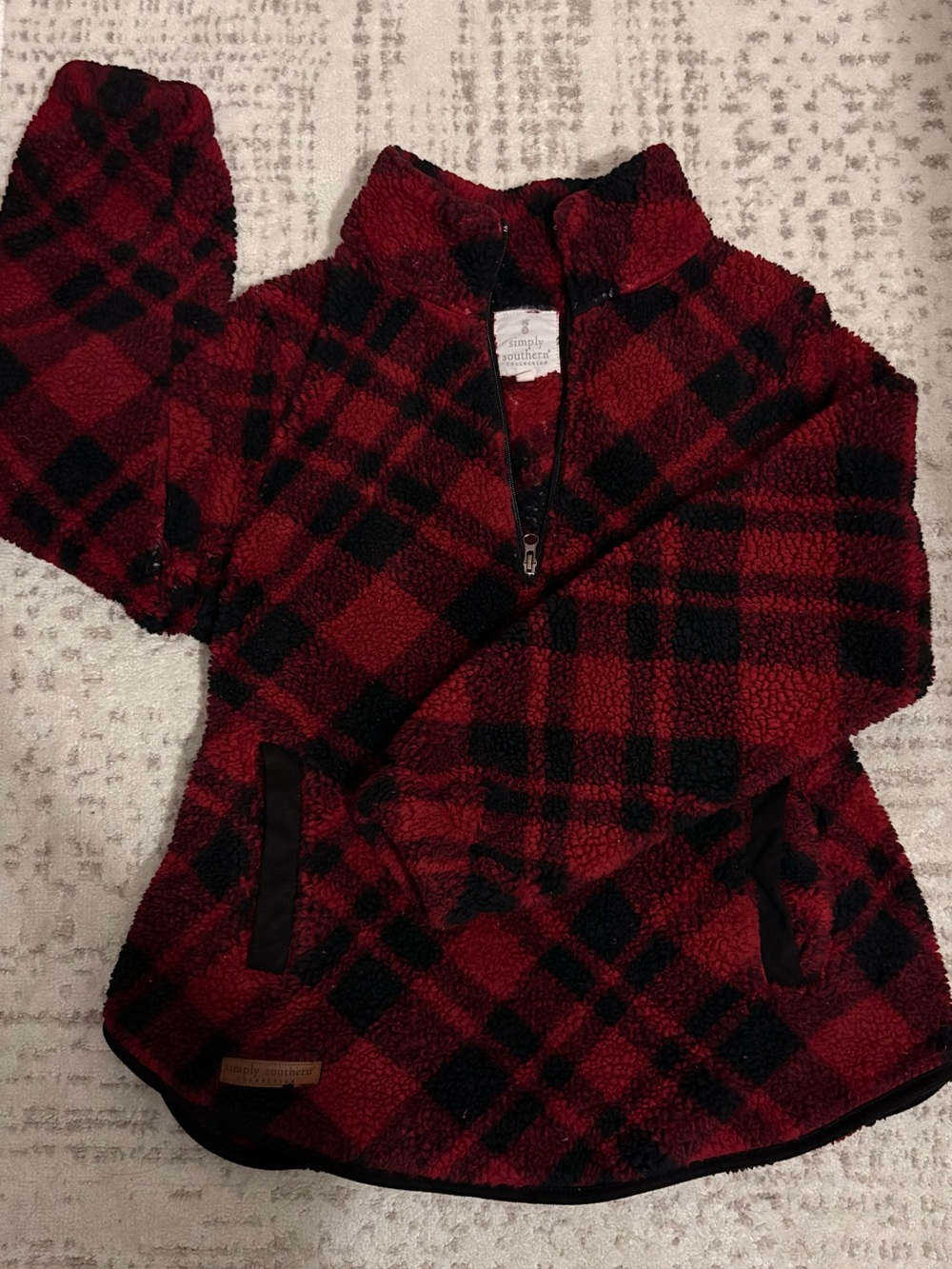 Red and Black Plaid Simply Southern Sherpa Pullover